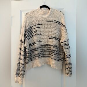 Knox Rose Cream and Navy, Lightweight Turtleneck Patterned Sweater